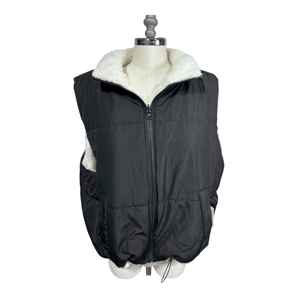 No Boundaries Women's Black Fleece Lined Zip Up Fall Winter Hiking Vest Size XL